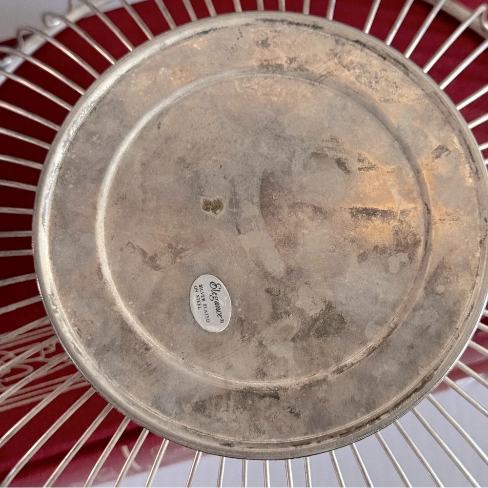 Vintage Silver Plated on Steel Wire Fruit Basket Mid-century Modern Cottagecore